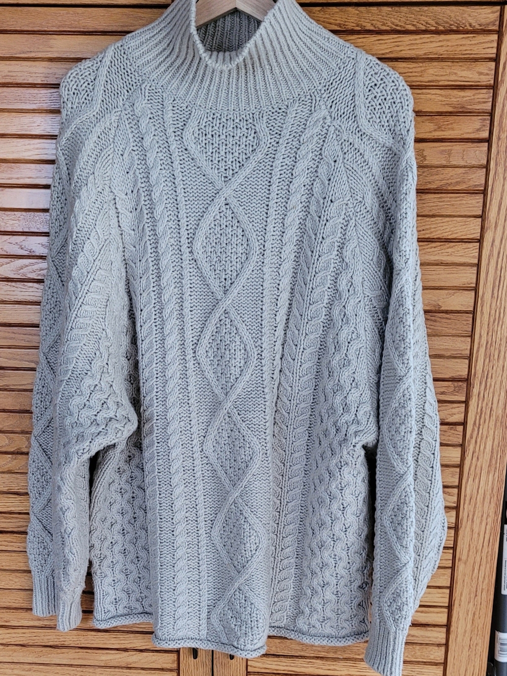 Essentials Light Gray Cable Knit Turtleneck Sweater